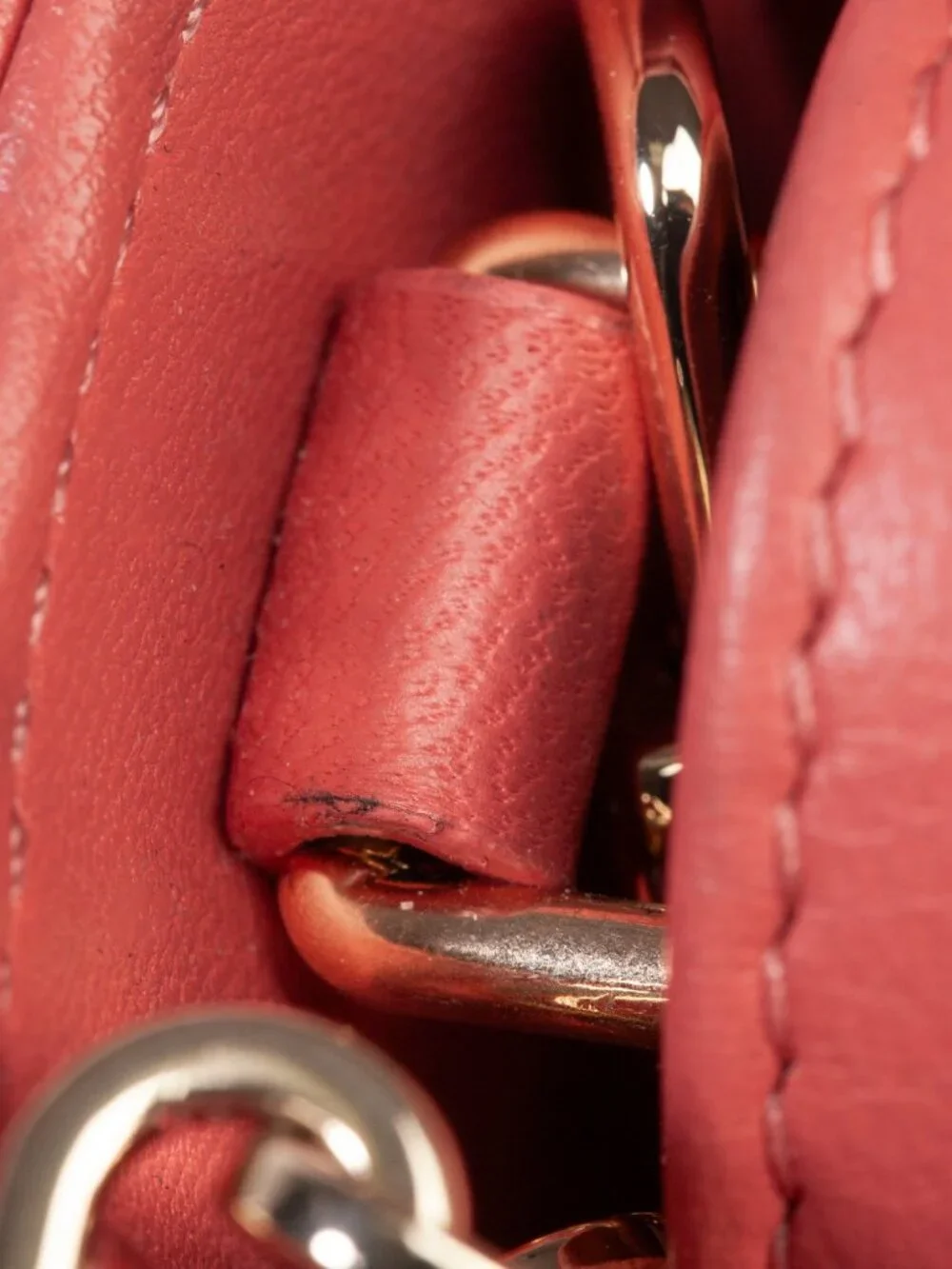 Authentic Christian Dior Coral Small Lady D-Joy Lambskin Cannage Handbag